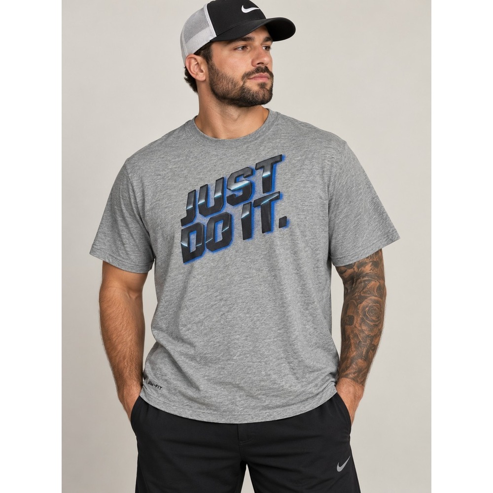 Nike Dri-FIT Just Do It 3D Graphic T Shirt Men's XL Gray Athletic